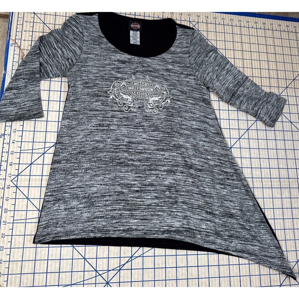 Space Coast Harley Davidson Ladies 3/4 Sleeve Shirt Sz Xs Black Heather Gray